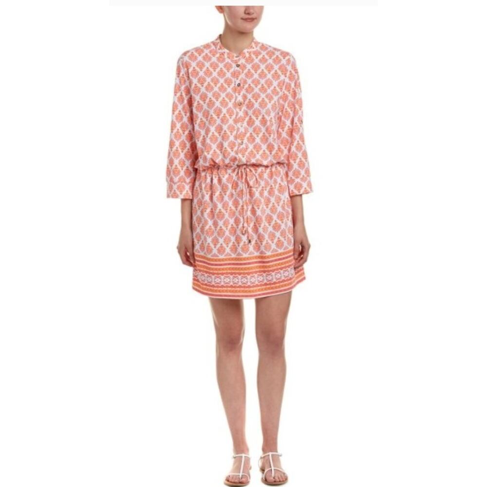 CabanaLife Drawstring Short Dress in Orange Print Size Small